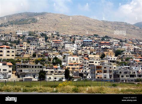 View of the Druze village Majdal Shams in the southern foothills of Mt ...