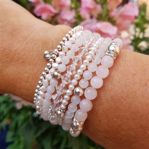 Rose Quartz STRETCH Bracelet Sterling Silver or Gold Fill - January Birthstone jewellery gift