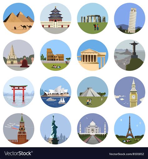 World landmarks flat icon set Royalty Free Vector Image