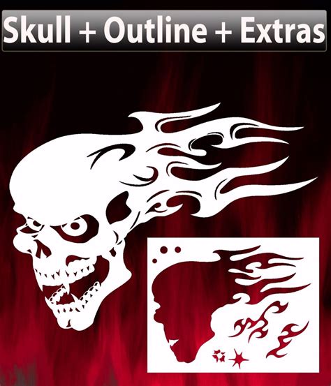 Flame Skull 4 Airbrush Stencil Spray Vision Template | eBay | Skull stencil, Free stencils, Free ...