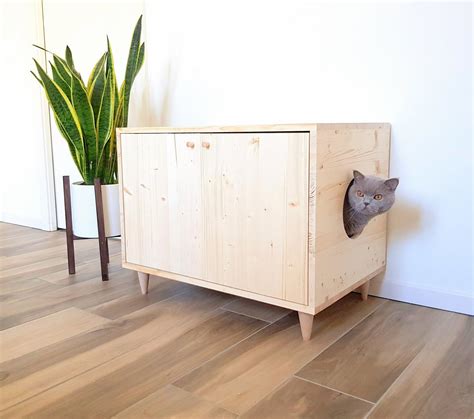 Mid-century Modern Litter Box Cabinet With Double Door Opening and Side Entrance, Cat Litter Box ...