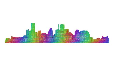 Houston Skyline Silhouette Multicolor Line Art Skyscraper Skyline ...