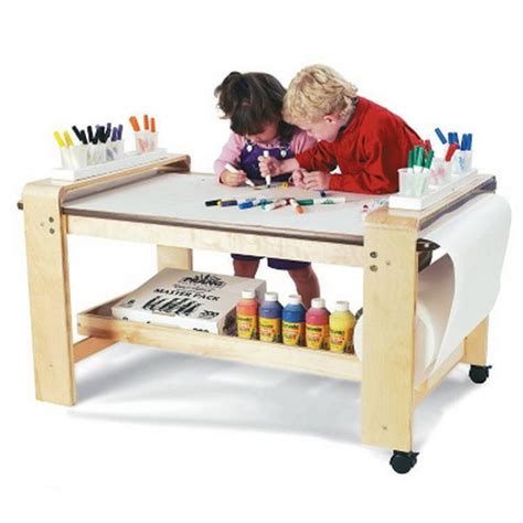 New Big Wooden Kids Art Table Birch Wood Paper Roll Holder Childrens Artist