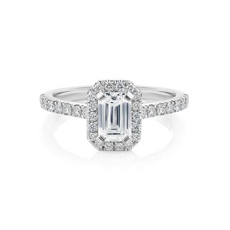 Emerald Cut Diamond Halo Engagement Ring with Diamond Band | Diamondport