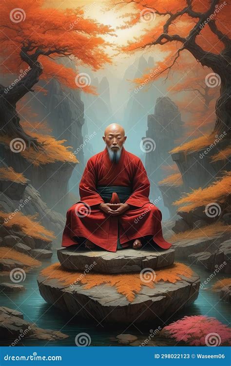 Buddhist Monk Meditating in the Forest, 3d Illustration Stock Illustration - Illustration of ...