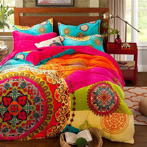 Paisley Bohemian Bedding for Adult T96 Boho Duvet Cover Set Farley Velvet, Queen Set, 4 Pieces ...