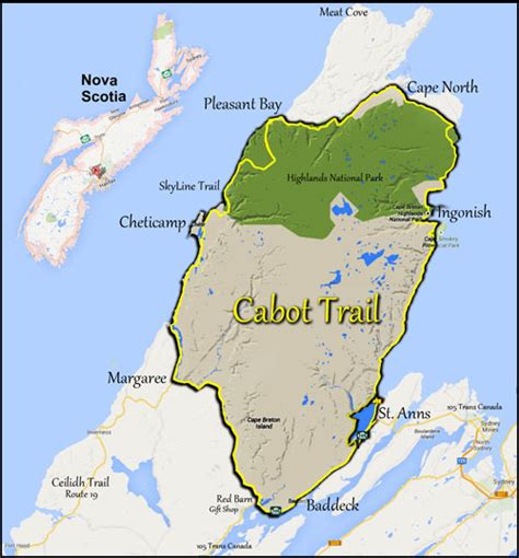 Map of the Cabot Trail, Cape Breton Nova Scitia, Cape Breton Highlands National Park