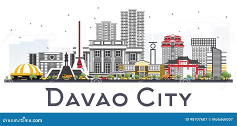 Davao City Philippines Skyline with Gray Buildings on W Stock Vector ...