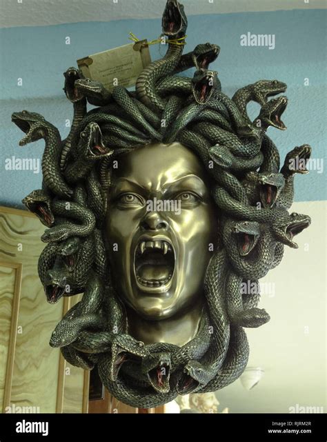 Medusa snake hair woman female symbol head Greek Roman cast stone wall decor sculpture ...