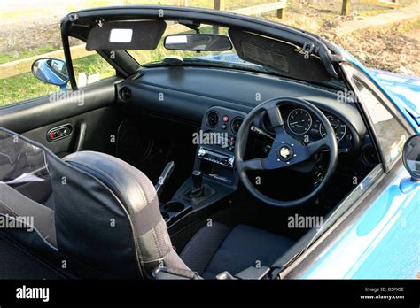 Mazda MX5 Mk1 2 seater sports car. Close up of black interior trim Stock Photo - Alamy