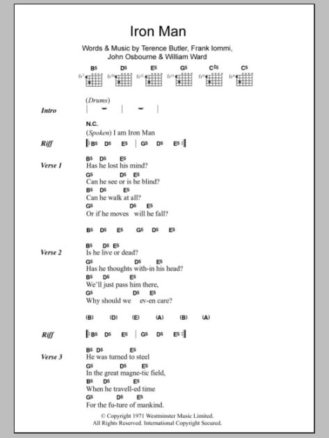 Iron Man - Guitar Chords/Lyrics | zZounds