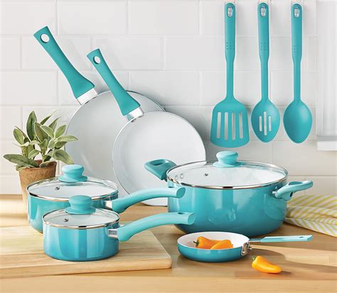 Mainstays Ceramic Nonstick 12 Piece Cookware Set, Teal Ombre - Walmart.com