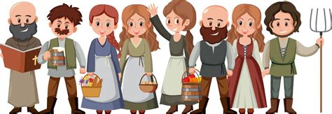 Group of medieval villagers on white background 3583898 Vector Art at ...