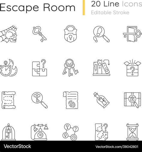 Escape room linear icons set Royalty Free Vector Image