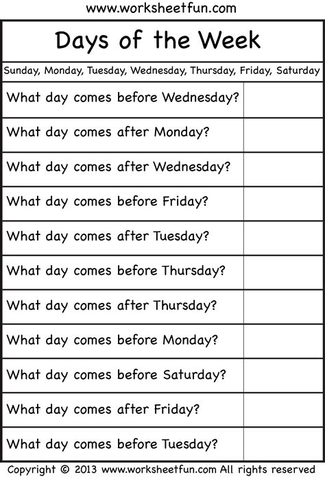 days of the week 1 worksheet free printable worksheets - time ukg math ...