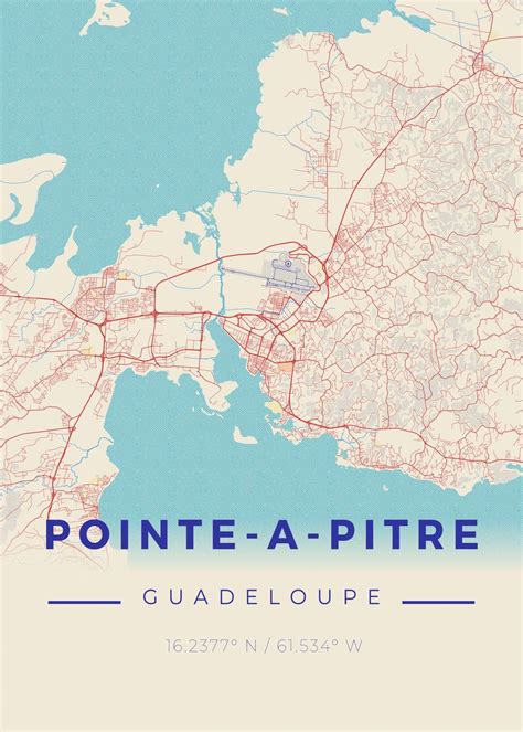 'Pointe a Pitre Vintage Map' Poster, picture, metal print, paint by ...