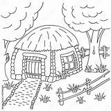 Hand Draw Village house Behind The fence Coloring Book Page For Adults  sketch template