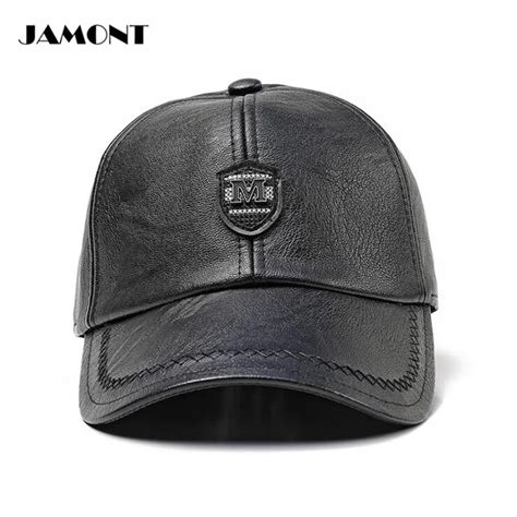 JAMONT Adjustable Winter Golf Hat Windproof Cap With Earflaps PU Leather Mens Comfortable Warm ...