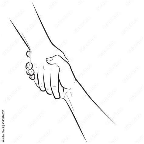 Continuous line drawing Helping hand. Gesture, sign of help and hope. Two hands taking each ...