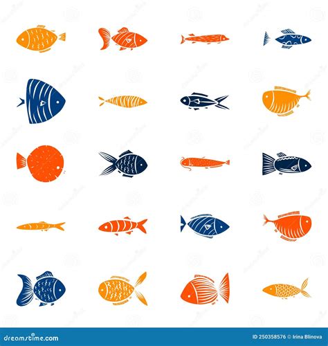 Collection of Colorful Fish Graphic Element for Print, Wallpaper, Fabric Stock Illustration ...