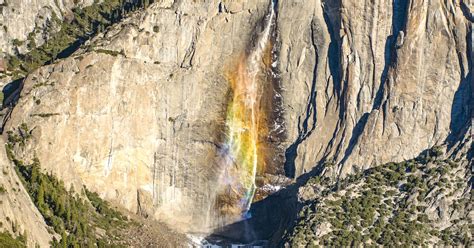 An Incredible Rare Rainbow Waterfall Lit Up Yosemite Falls for 8 Minutes