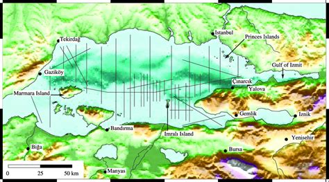 Map of the Sea of Marmara region, showing the locations of the seismic... | Download Scientific ...