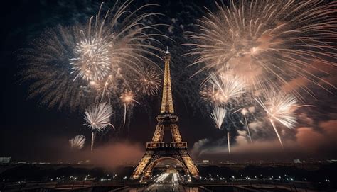 Premium AI Image | Eiffel tower with fireworks in the sky