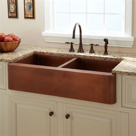 Astounding Double Copper Farmhouse Sink With Double Handle Bronze ...