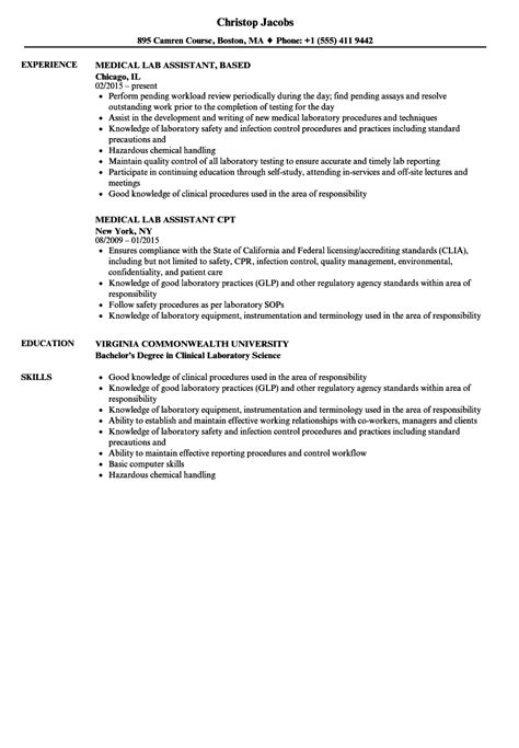 Medical Lab Assistant Resume Samples | Velvet Jobs