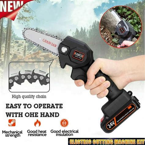 4-Inch Cordless Electric Chainsaw with Rechargeable Battery Portable Handheld Electric Saw for ...