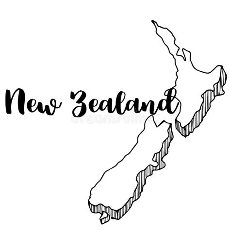 Hand Drawn of New Zealand Map Stock Illustration - Illustration of ...