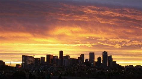 Red Sunrise Over Denver Skyline | Denver skyline, Skyline, Sunrise