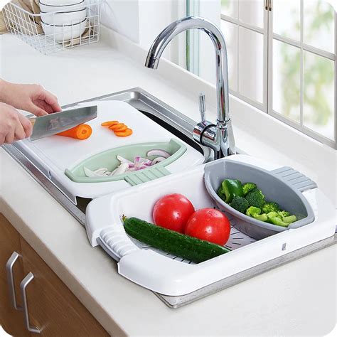 Kitchen sink cutting board Multi Function Folding Telescopic Cutting Board Kitchen Food Chopping ...