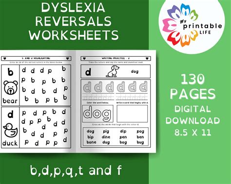 Dyslexia Letter Reversals Worksheets for the Letters B, D, P, Q, T, and ...