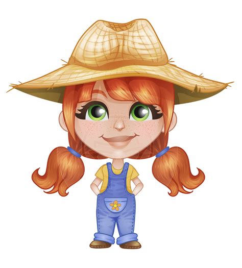 Mimi in Farmland: A little farm girl vector cartoon illustrated with a big straw farm hat and a ...