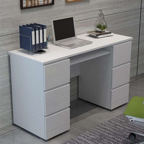 6 Drawers High Gloss Front White Desk | Fit You