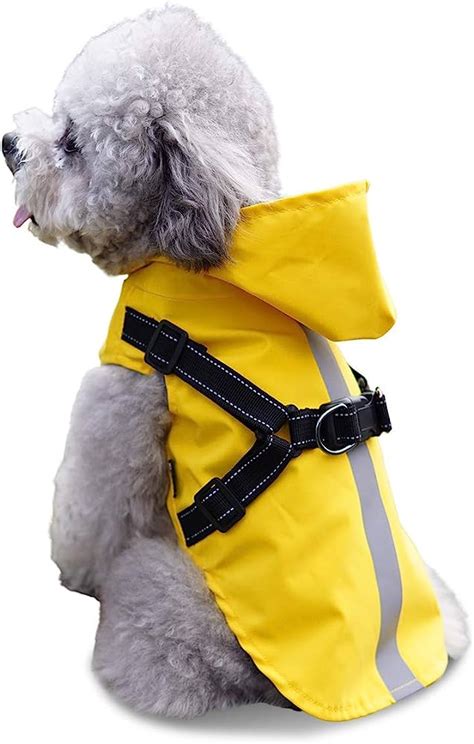 Dog Raincoat With Harness Waterproof Dog Rain Poncho With Hood For Small Dogs Reflective Small ...