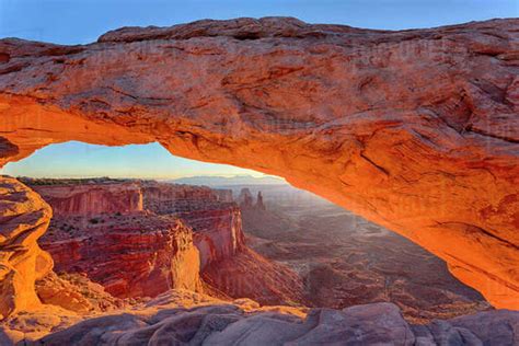 USA, Utah, Canyonlands National Park, Island in the Sky, Mesa Arch at sunrise. - Stock Photo ...