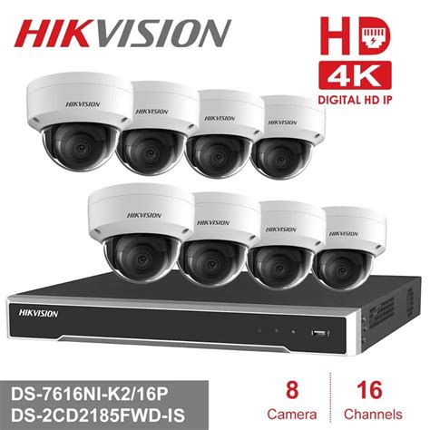 Hikvision 4K POE NVR KIT 16 Channel 8PCS HD 8MP PoE Dome IP Camera H.265 with Audio Function P2P ...