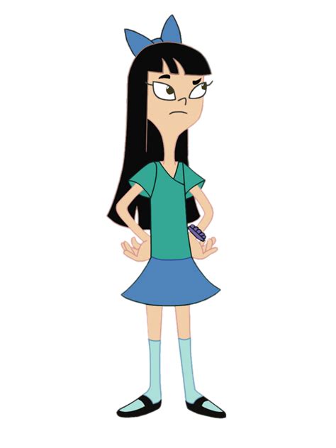 an animated character with long black hair and glasses, wearing a green shirt and blue skirt