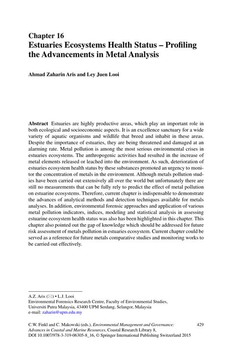 (PDF) Estuaries Ecosystems Health Status – Profiling the Advancements in Metal Analysis