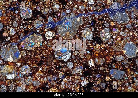 NWA meteorite microscope thin section slide showing chondrules ...