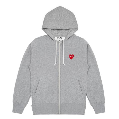 COMME DES GARÇONS PLAY Grey Play Printed Heart Zip Through Hoodie in ...