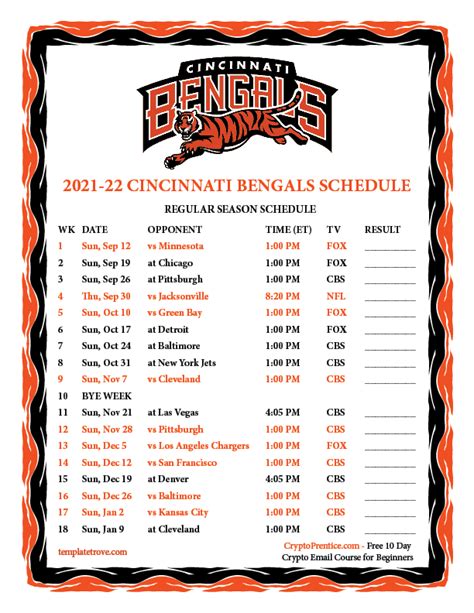 Cincinnati Bengals Schedule Printable 2024