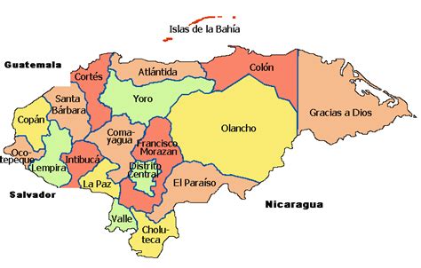 Mapa de Honduras con sus departamentos - Mapa de Honduras