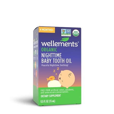 Wellements Organic Nighttime Baby Tooth Oil for Teething, Free from Dyes, Parabens ...