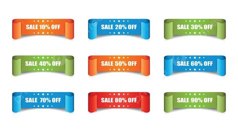 White Background Set Of Discount Sticker Labels With Sale Ribbon Vector ...