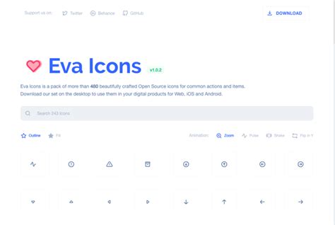 Eva Icons 超過 480 個精美免費圖示，開放原始碼可用於商業模式