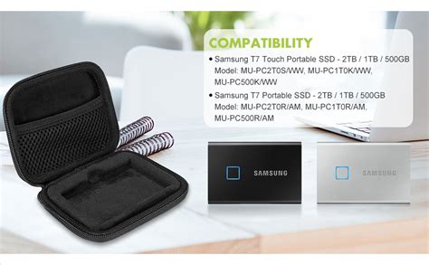 ProCase Samsung T7/ T7 Touch Portable SSD Hard Carrying Case and 2 Cable Ties, Hard EVA ...