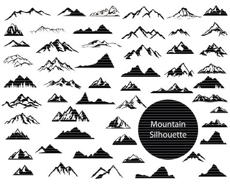 Mountains Silhouette Bundle Mountain Range Tattoo, Mountain Decal, Mountain Svg, Silhouette Svg ...